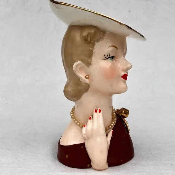 1956 Napco Lady in Pearls Head Vase C2637A - Picture 4 of 15